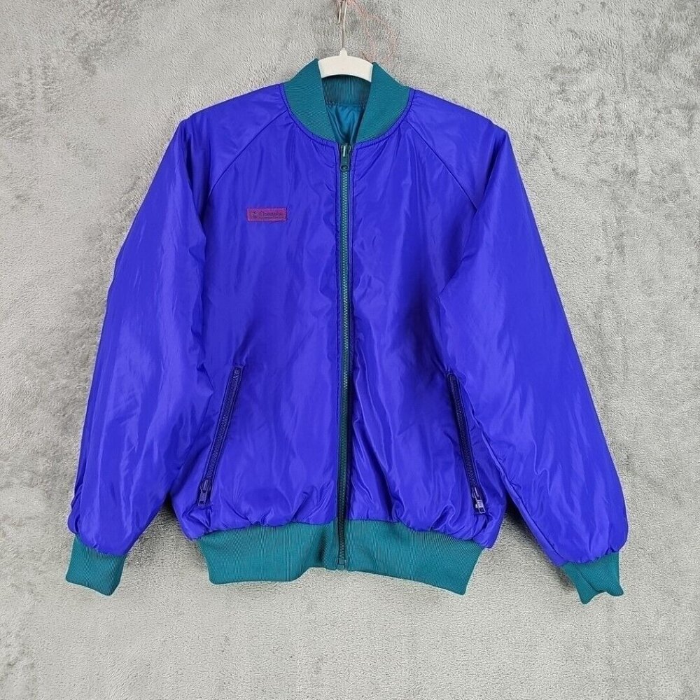 Vintage Columbia Reversible Jacket Ladies M Blue Radial Sleeve Insulated 1990s